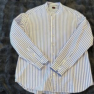 Classic Blue and White Striped Men's Button Down Shirt